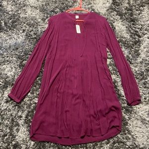 Maroon long sleeve pleated dress (NEW)